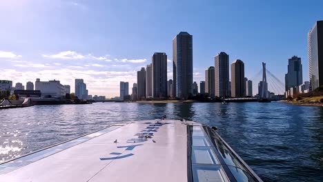 Passing-through-a-bridge-revealing-the-skyline-of-Tsukuda-of-Tokyo-Japan