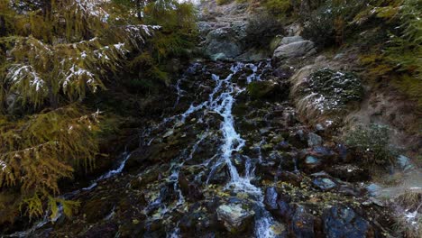 serene waterfall in snowy mountain landscape