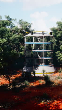 futuristic tower in a forest