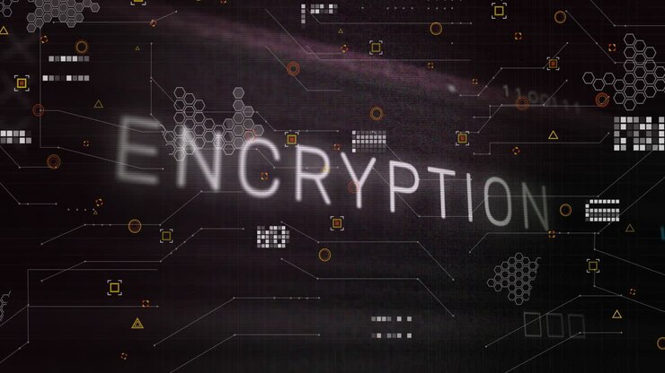 Animation of x symbol on encryption text over circuit board patterns against black background