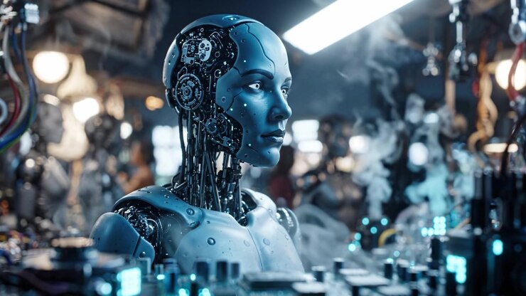 Volto Cibernetico Futuristico: Uno Sguardo Mozzafiato nel Mondo della Robotica e dell'Intelligenza Artificiale, Catturando l'Essenza dell'Umanità all'Interno delle Macchine