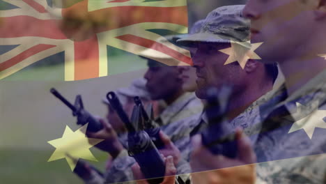 animation of flag of australia over soldiers