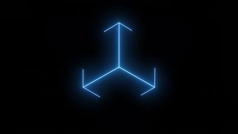 neon animated shapes: triangle, cube, hexagon.