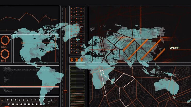 Animation of abstract pattern over navigation pattern against map in background