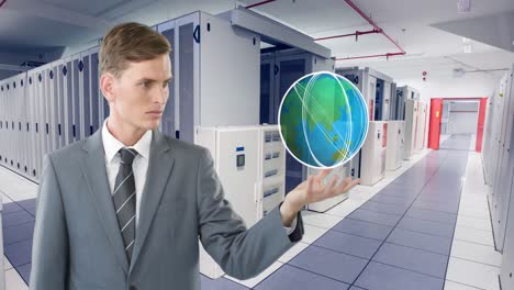 digital composite of a man in a server room 4k