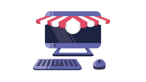 desktop with shopping online animation