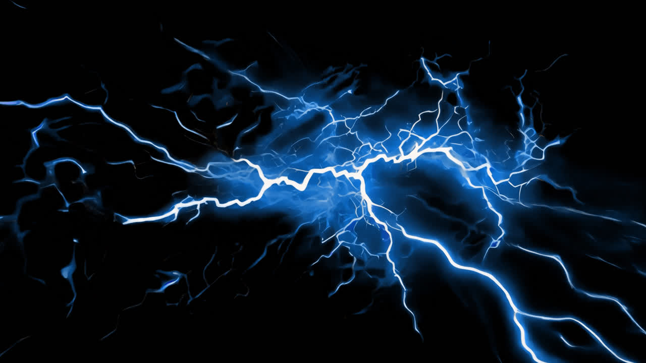Dynamic electric blue lightning animated overlay, transparent 4K video, alpha channel, ProRes 4444
