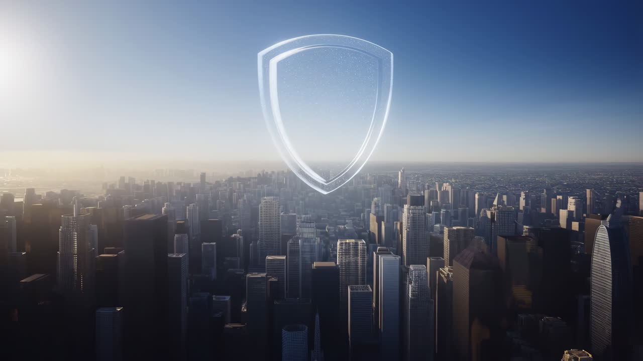 City Skyline Protected by Digital Shield