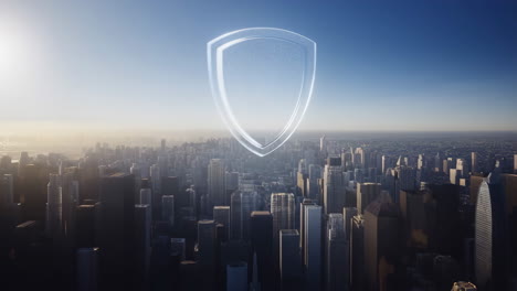 city skyline protected by digital shield