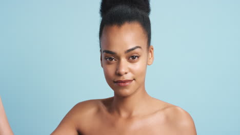black woman, beauty and skincare smile