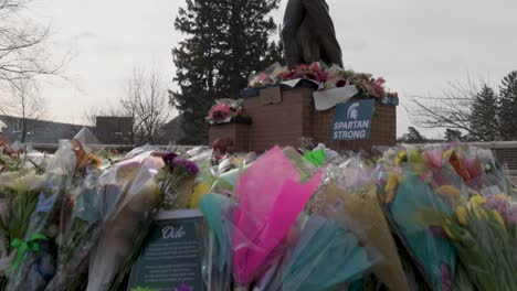 the spartan statue on the campus of michigan state university, the site of a mass shooting in february of 2023