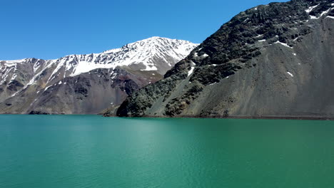 aerial: colorful lagune in mountains