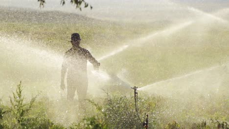 sistema de riego agrícola en cámara lenta.
