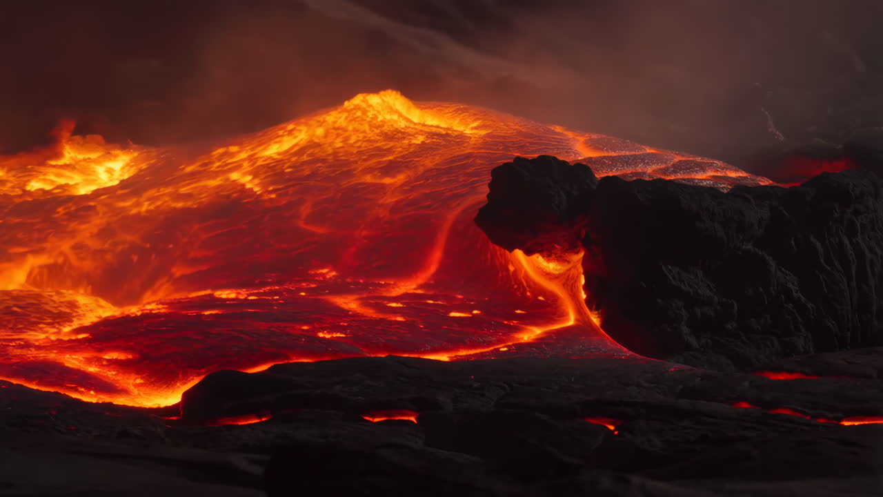 Molten Lava Flow from a Volcanic Eruption