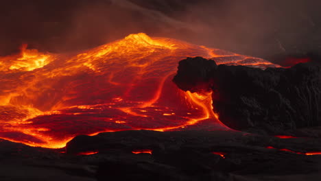 molten lava flow from a volcanic eruption