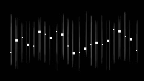 Animation-Von-Musik-Equalizern,-Vertikale-Weiße-Balkenlinien-Auf-Schwarzem-Hintergrund,-Pulsierend-Und-Auf-Und-Ab-Bewegend,-Overlay-Video,-Geeignet-Für-Alpha-Matte-Blending-Option