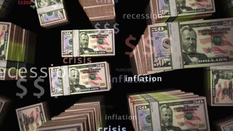 inflation, recession and crisis in usa with dollar money loop animation