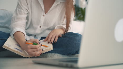 mujer joven dibujando y trabajando con una laptop 1