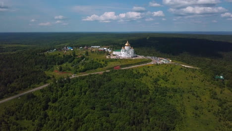 aerial view of a monastery on a hilltop