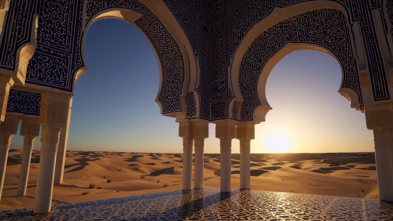 oasis del desierto al atardecer