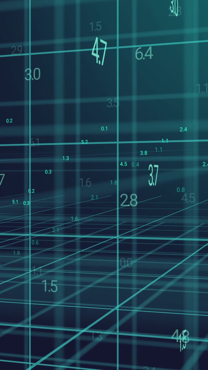 Animazione di numeri che cambiano e un pattern a griglia su sfondo blu