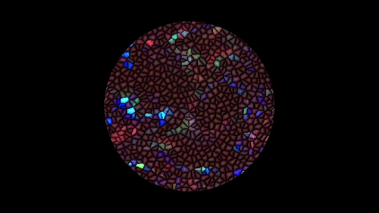 검은 바탕에 다채로운 박이는 불빛의 애니메이션 둥근 모양