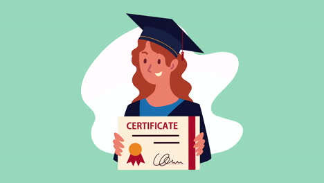 graduation animation with redhead woman graduated