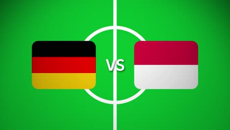animated football soccer graphic: germany and poland flags on green field with center circle. "vs" indicates upcoming match. dynamic sports visualization for international football tournament.