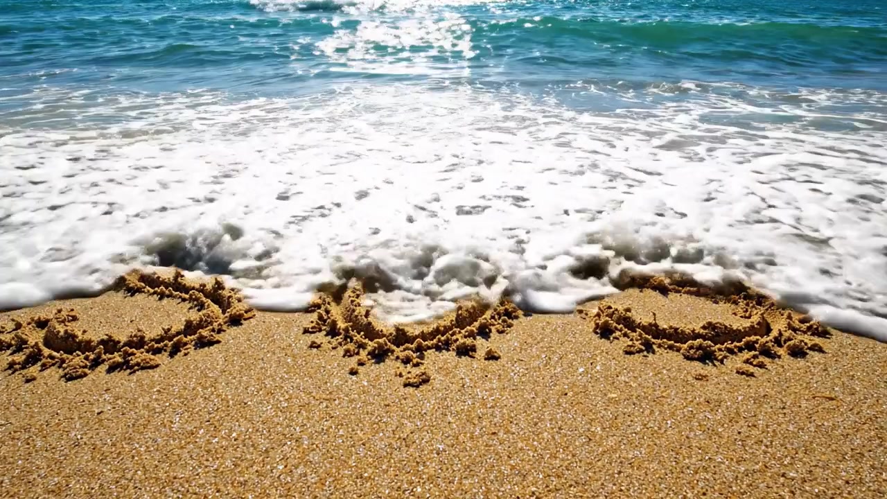 A Distress Signal Written in Sand on the Beach, with Waves Gently Washing Over the Inscription Under a Bright Sky Reflecting Light on the Water