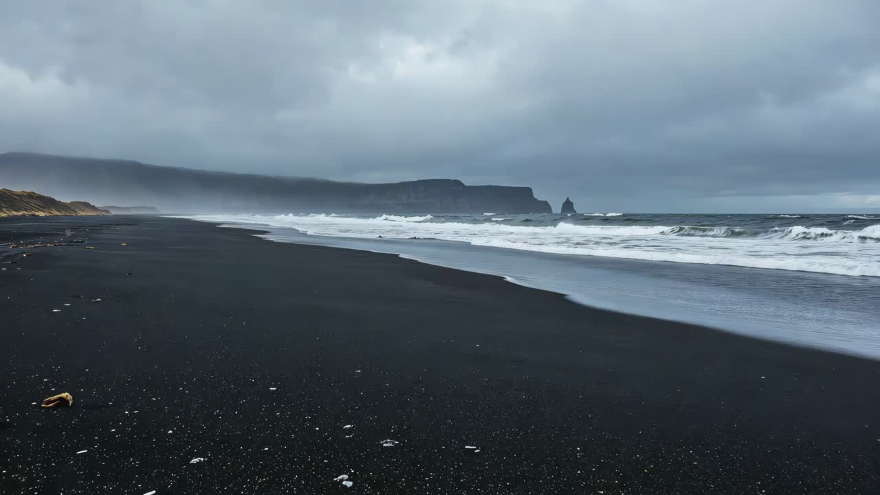 Stormy Black Sand Beach in Iceland