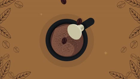 deliciosa taza de café animación de vista del aire