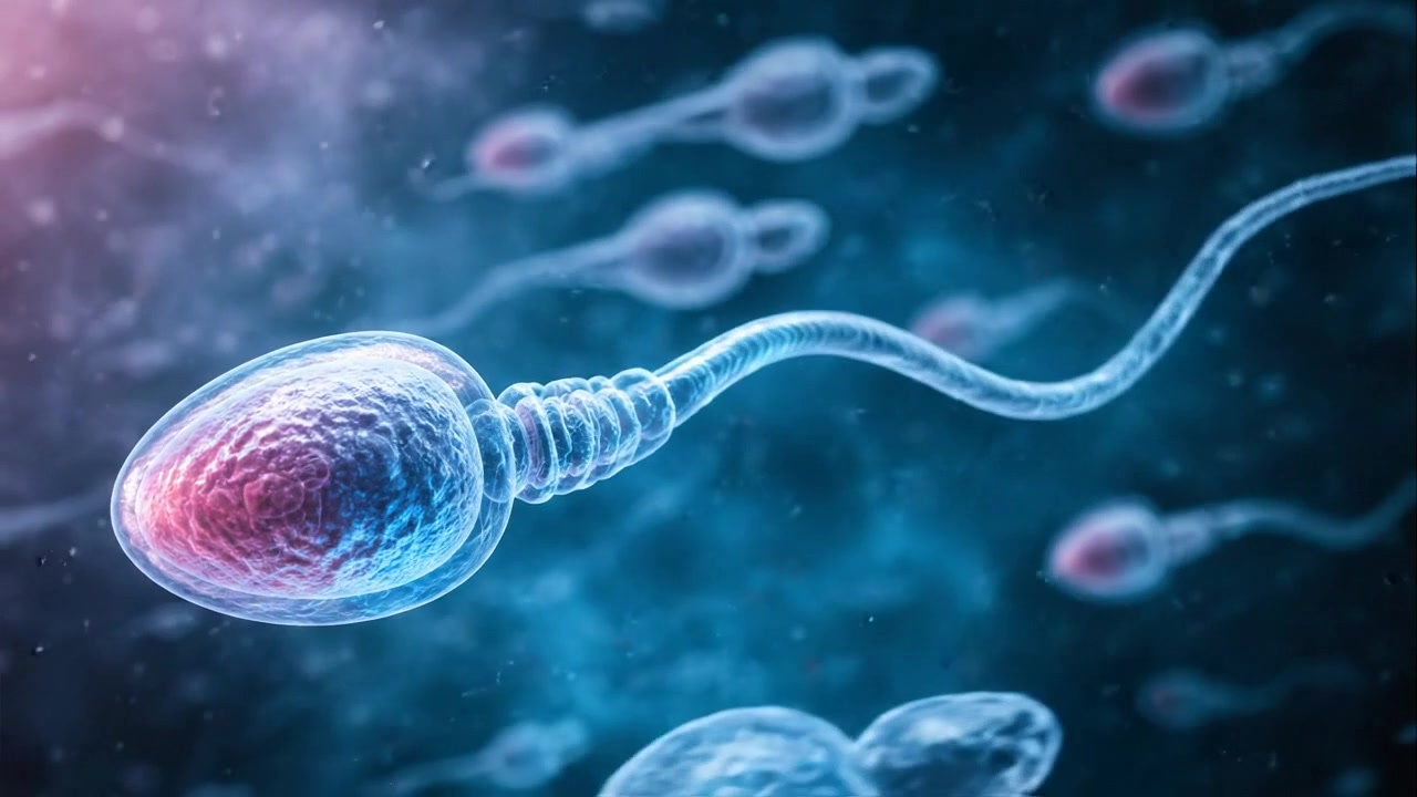 Microscopic View of Sperm Cells Swimming in Fluid