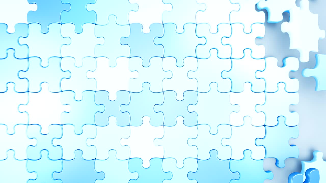 파란색과 분홍색의 아름다운 퍼즐 조각이 화면에 나타납니다. 3d 애니메이션. 성 개념. 전환에 유용합니다. 녹색 화면 알파 마스크.