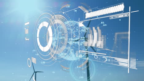 animation of statistics and data processing over wind turbine