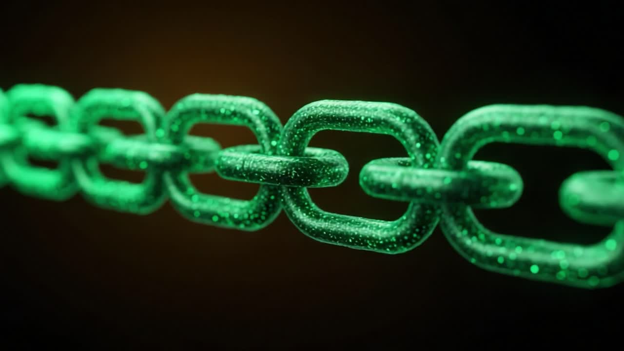 A Stunning Close-Up of a Glimmering Green Chain: Exploring the Intricacies of This Modern Metallic Link in a Darkened Background