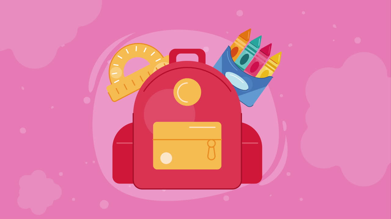 빨간 학교 가방 장비 애니메이션