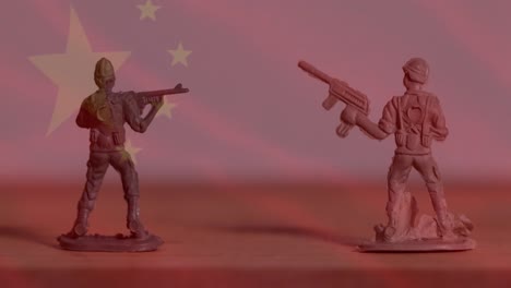 Animación-De-La-Bandera-De-China-Sobre-Soldaditos-De-Juguete.