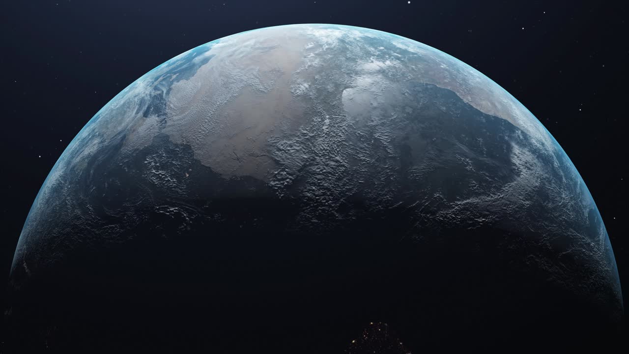 Ultra Realistic Earth in Space rotating and drifting away, stars in background