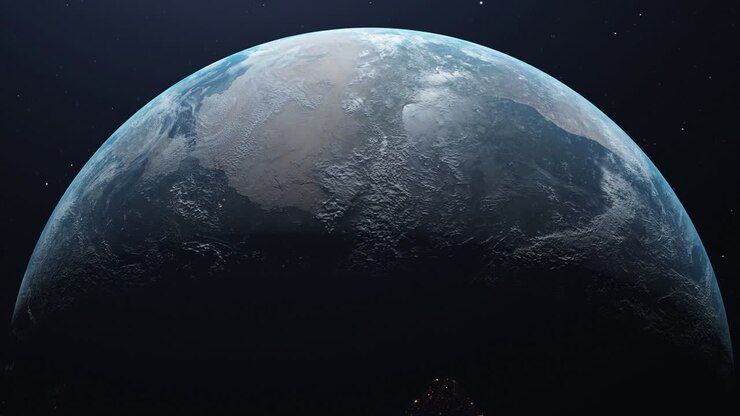 Ultra Realistic Earth in Space rotating and drifting away, stars in background