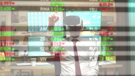 broker using virtual reality headset to read data from hologram screen