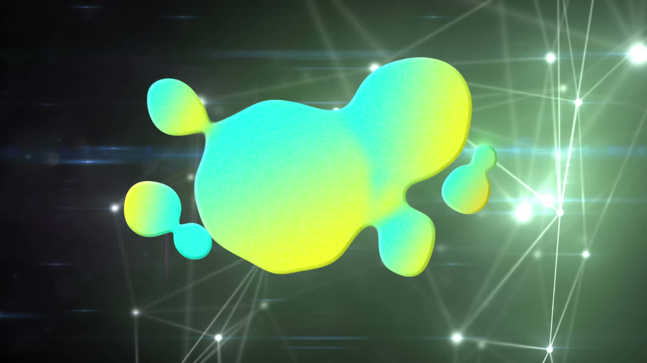 animación digital de la forma abstracta ondulada de gradiente contra la red brillante de conexiones