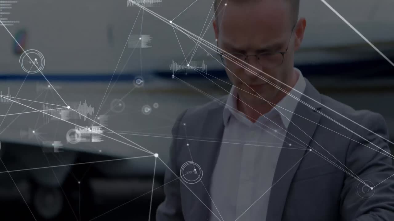 animación de la red de conexiones sobre los empresarios en el aeropuerto