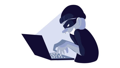 con el hacker animado del crimen cibernético de la computadora portátil