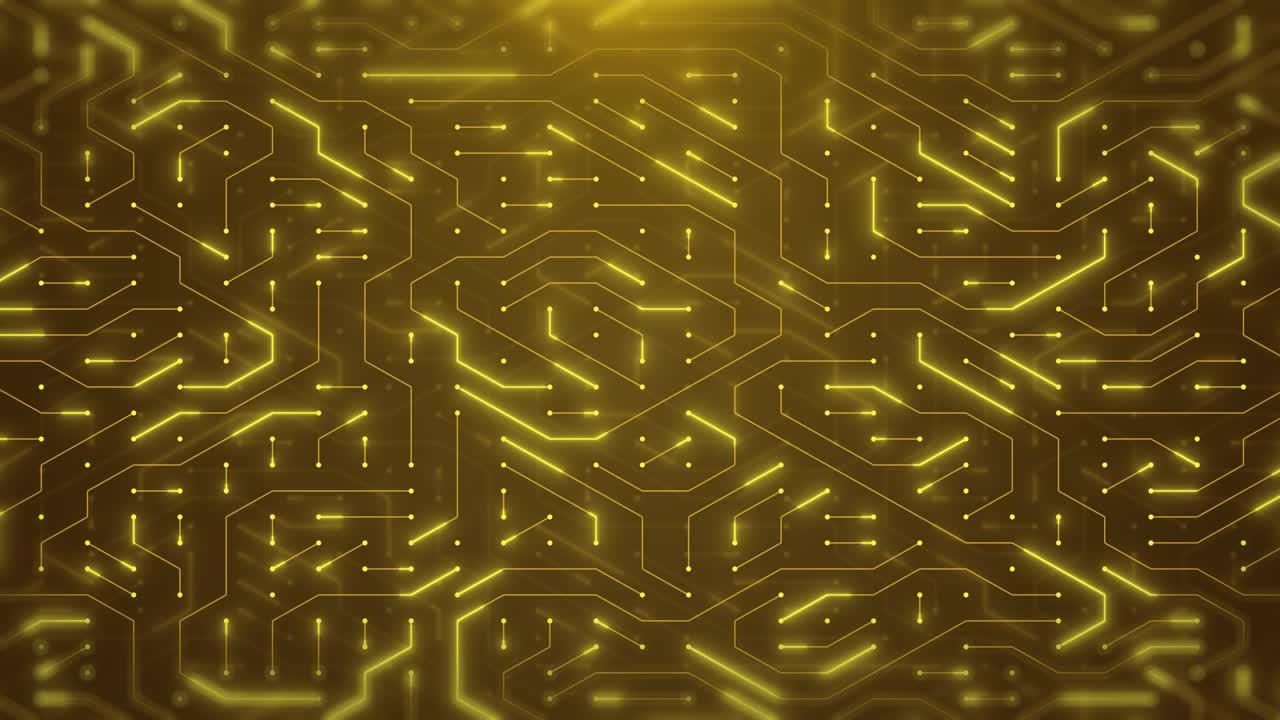Circuit Board with moving electrons. Abstract electronic blue circuit board background. Artificial intelligence