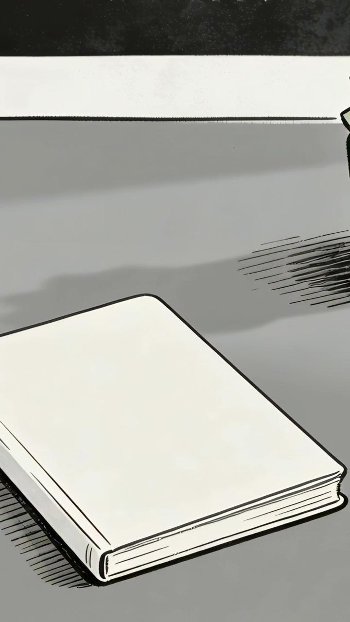 Video verticale: Luce che si sposta sulla scrivania, con l'ombra che si intensifica mentre un libro chiuso è in basso a sinistra.