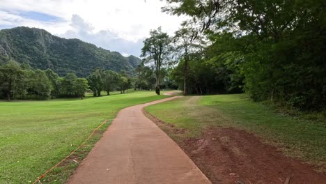 empty winding pathway through a tranquil park