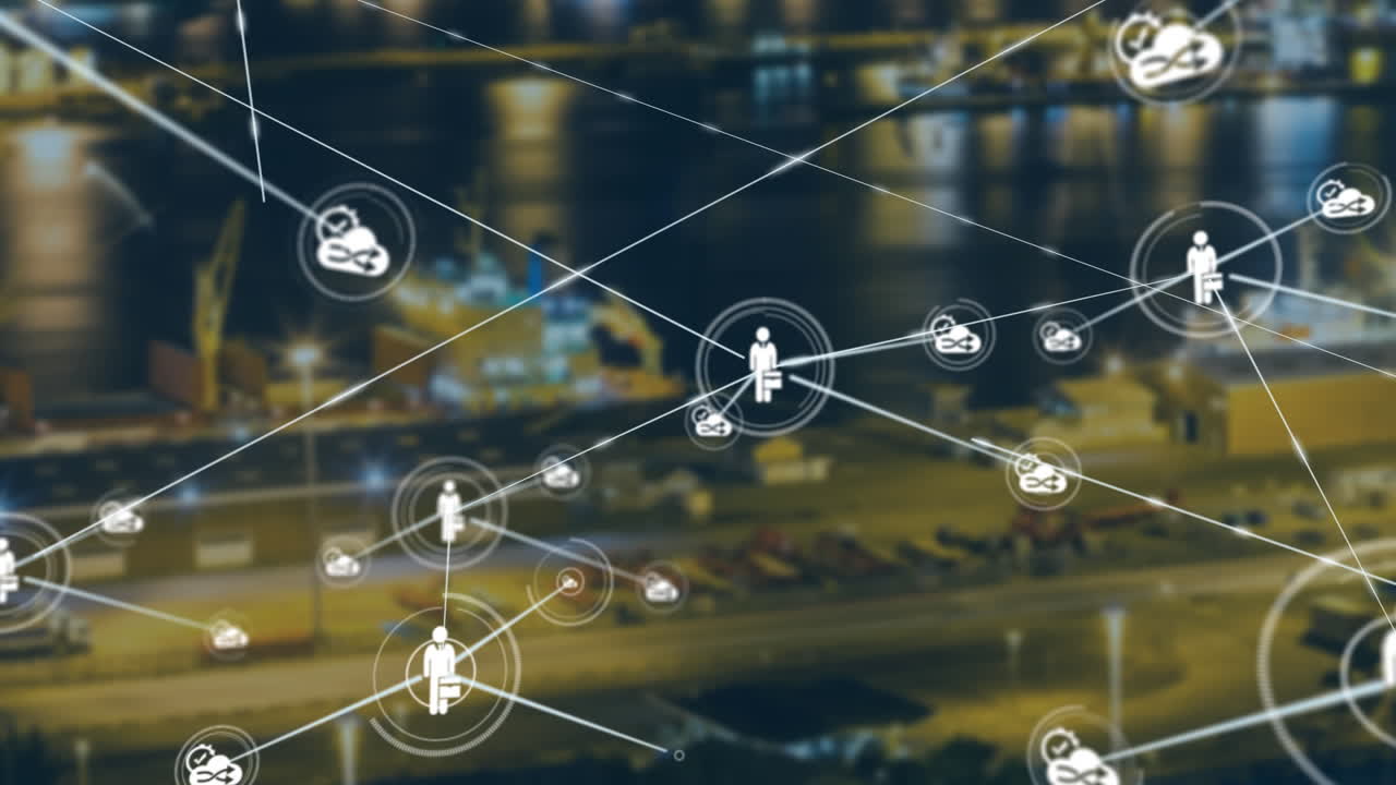 animación de la red de conexiones sobre el paisaje urbano