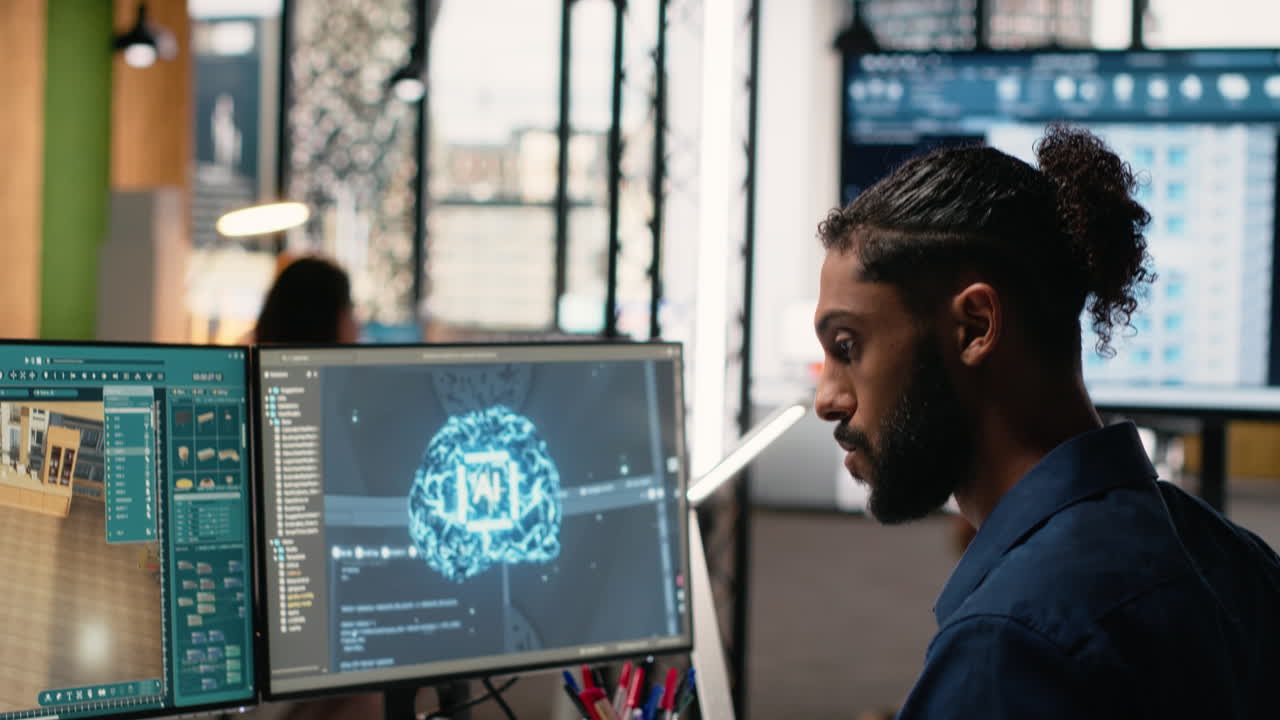 Man working on AI and 3D modeling software