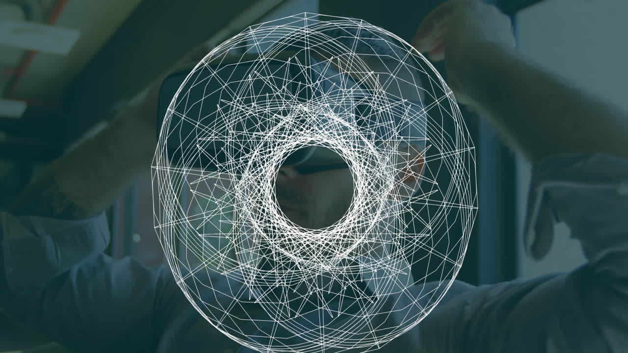 animación de visores escaneando sobre un hombre de negocios con auriculares vr