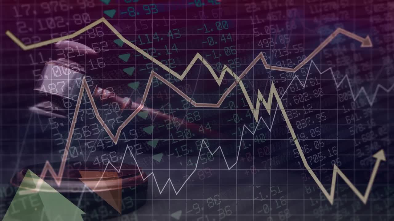 animación digital conceptual de un gráfico empresarial frente a las cifras financieras en la pantalla 4k